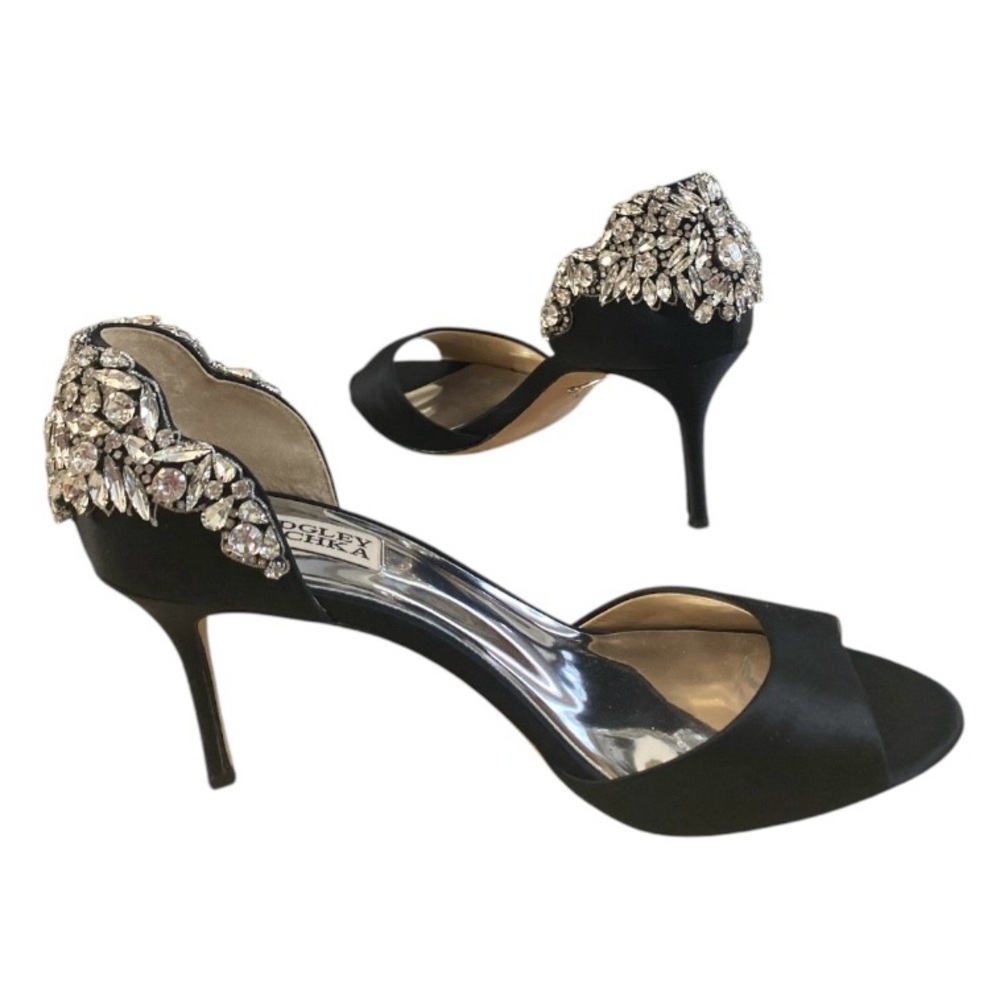 Badgley Mischka Celeste Peeptoe Pump Black Satin Open toe women’s size 8